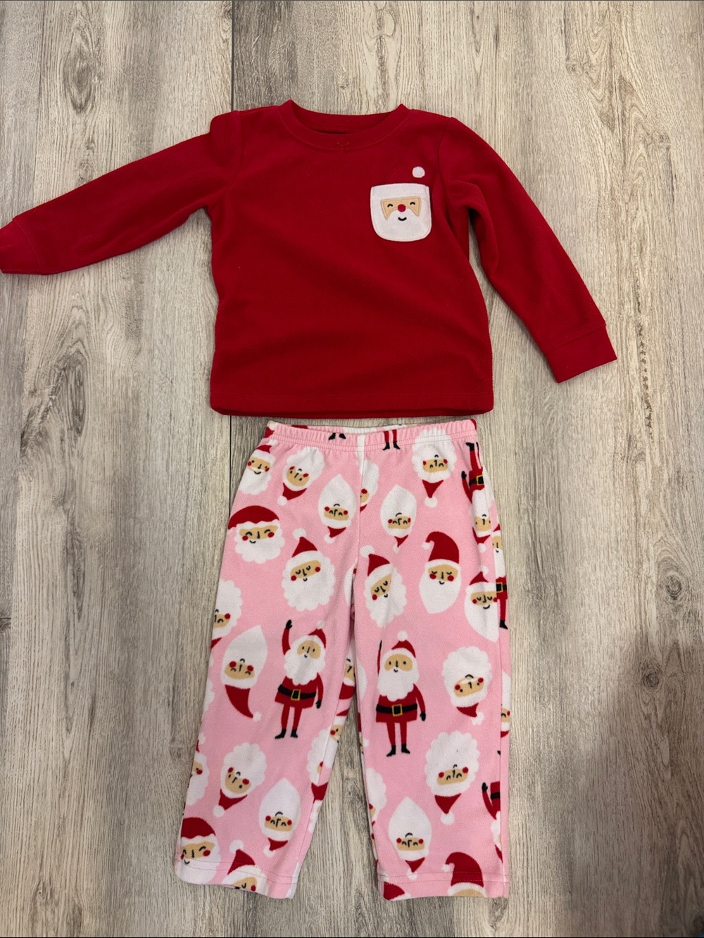 Carter's Red Top with Pink Santa Print Fleece Pajama Set